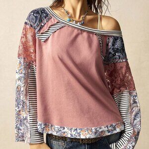 Coral Pink Boho Women's Countryside Vacation Knit Blouse